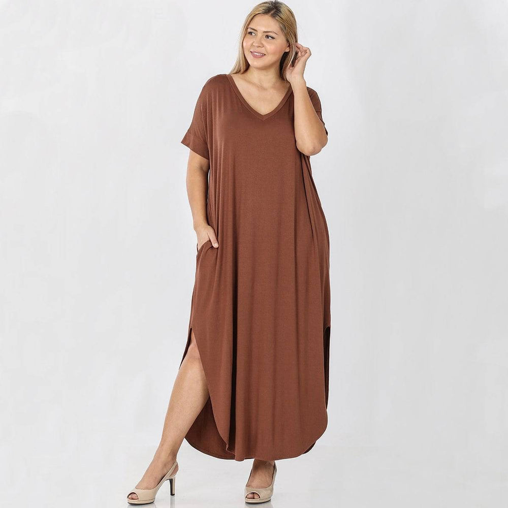 
            
                Load image into Gallery viewer, v neck plus size maxi dress
            
        
